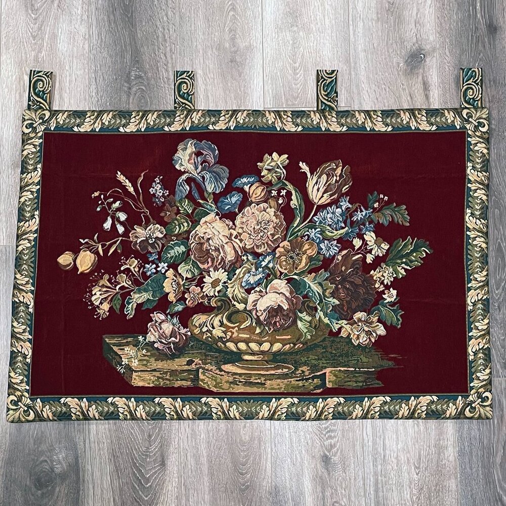 French Country Floral Garden Tapestry 40" x 27" with Hanging Tabs Wall Decor